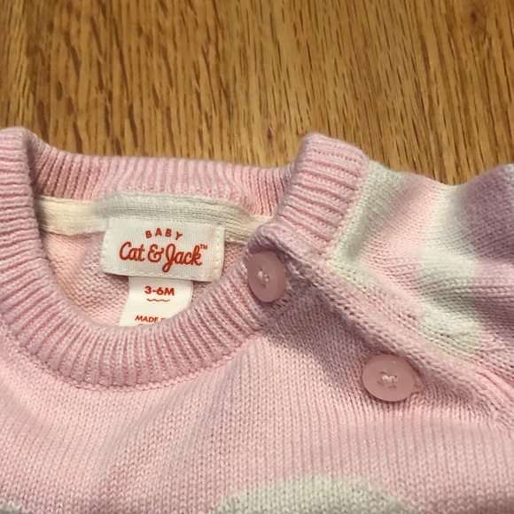 Cat & Jack One Piece Footless Pink Outfit 3-6M Knit Heart - Picture 3 of 4